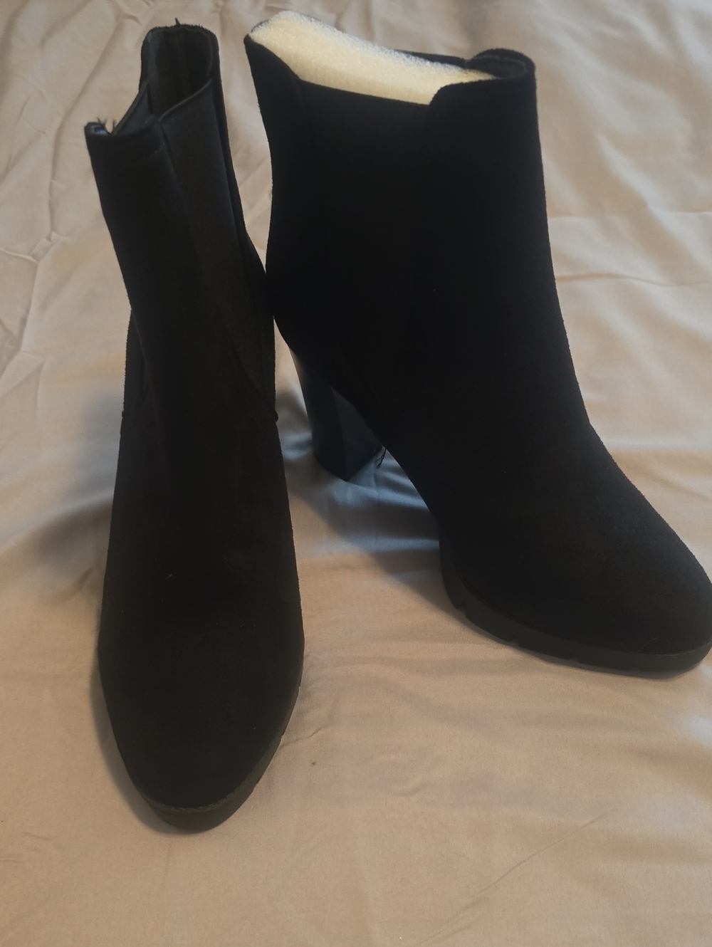 Sleek Black Suede Ankle Booties with Block Heel